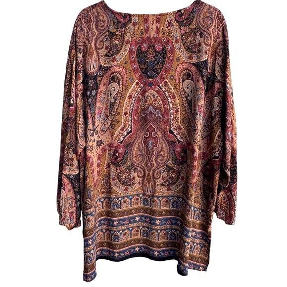 AKF Woman Vintage Boho Paisley Floral Print Flowy Hippie Tunic Top Blouse 2X - Picture 2 of 9